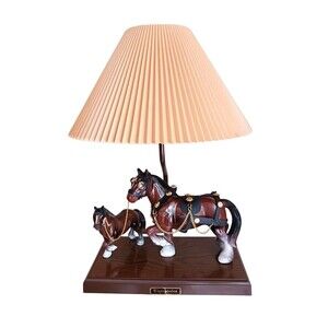 Vintage Gilbert Clydesdale Horses 17” Western Table Lamp + Original Shade Works!